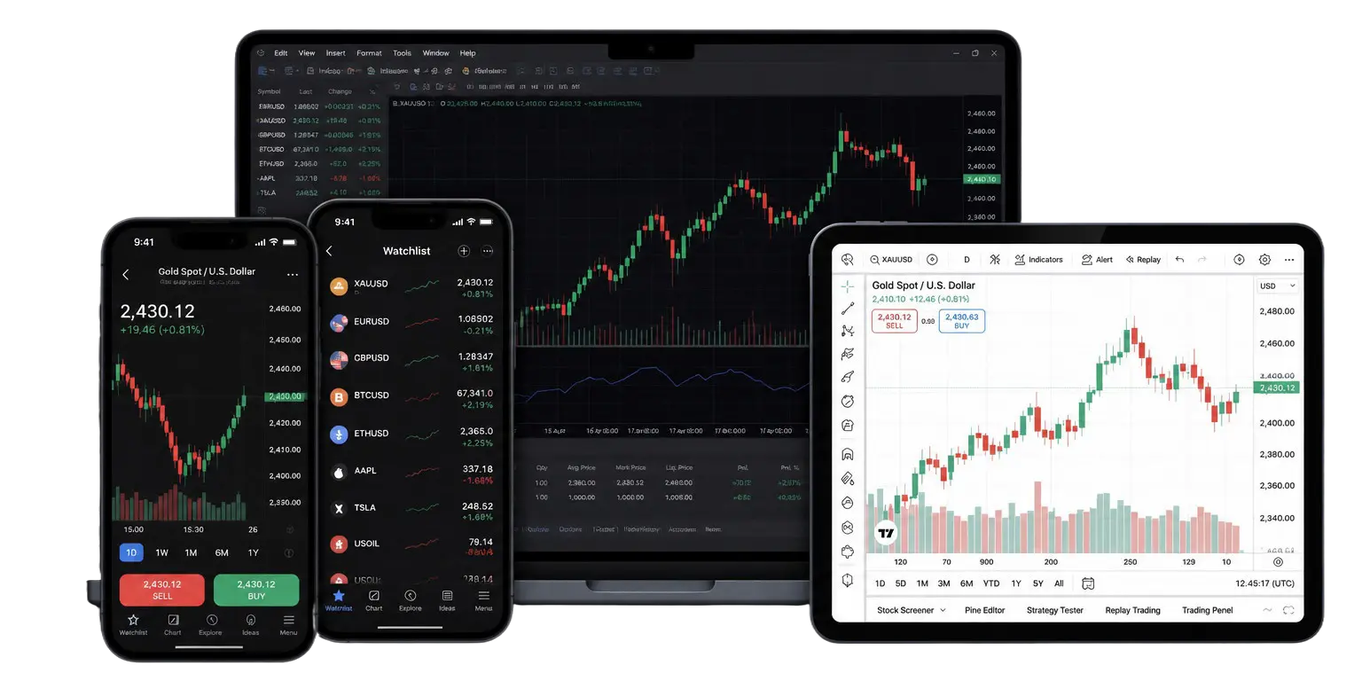 Obchodná platforma na notebooku, tablete a smartfóne
